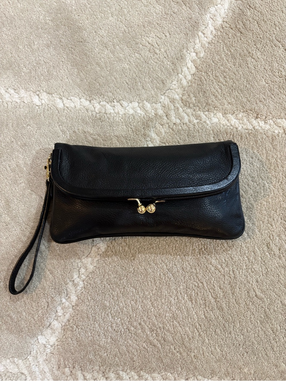 Talbots Black Leather Wristlet Clutch with Gold Hardware